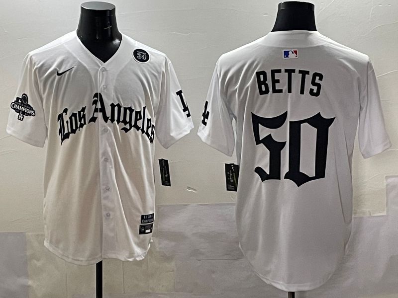 Men 2025 Los Angeles Dodgers #50 Betts White Five generations Joint Name Nike MLB Jersey style 5186